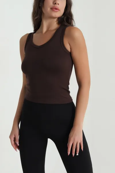 Kahverengi Likralı Modal Kadın Atlet 476468