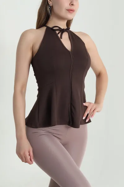 Kahverengi Likralı Modal Kadın Bluz 476038