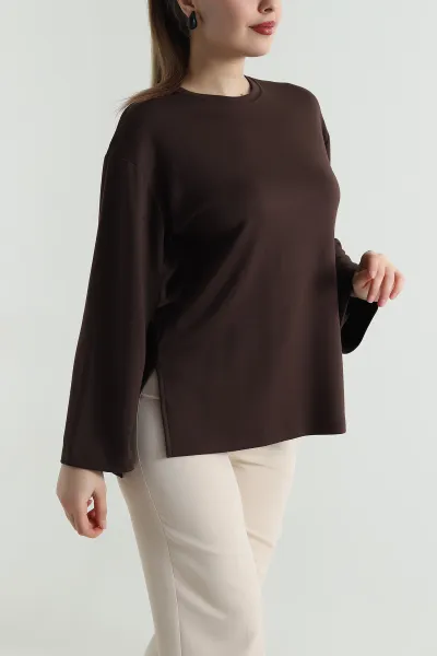 Kahverengi Likralı Modal Kadın Bluz 495968