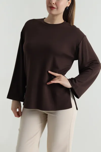 Kahverengi Likralı Modal Kadın Bluz 495968