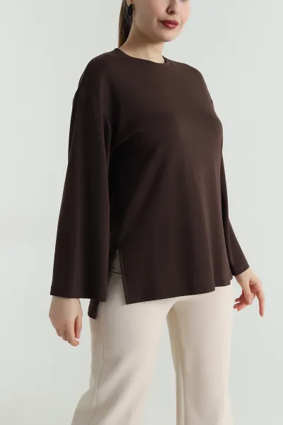 Kahverengi Likralı Modal Kadın Bluz 495968