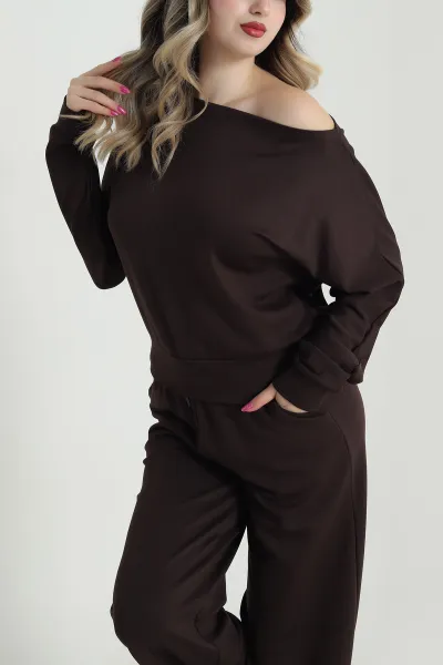 Kahverengi Likralı Modal Kadın İkili Takım 484689