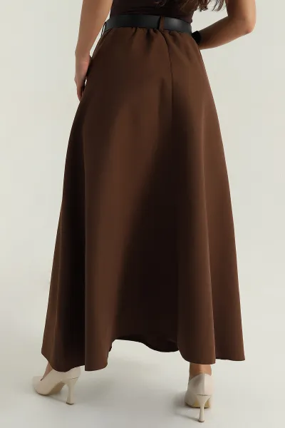 Kahverengi Liza Soft Kemerli Kadın Etek 393115