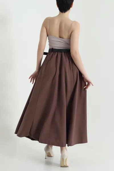 Kahverengi Liza Soft Kemerli Kadın Etek 446432