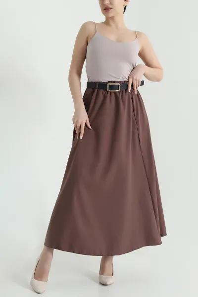 Kahverengi Liza Soft Kemerli Kadın Etek 446432