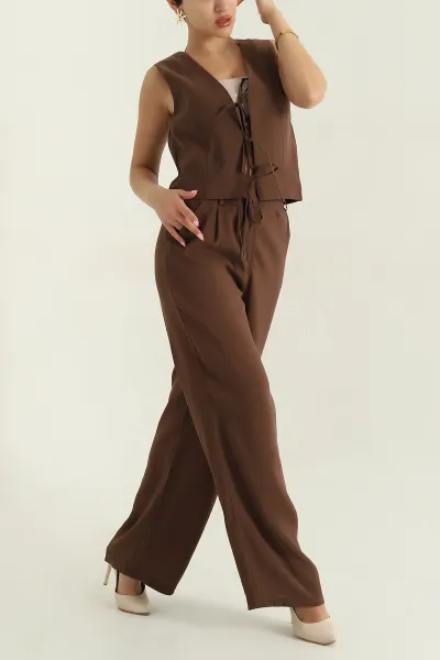 kahverengi-modal-baglamali-yelek-pantolon-kadin-ikili-takim-372958