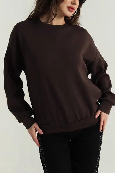 Kahverengi Modal Basic Oversize Kadın Sweat 408568