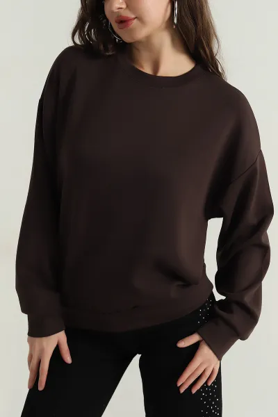 Kahverengi Modal Basic Oversize Kadın Sweat 408568