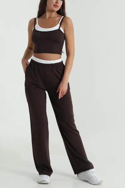 Kahverengi Modal Crop Pantolon İkili Takım 471989