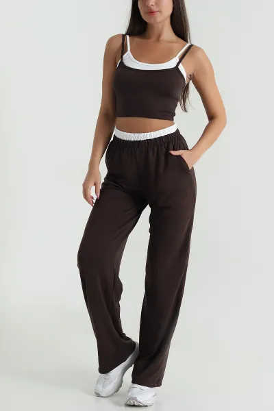 Kahverengi Modal Crop Pantolon İkili Takım 471989