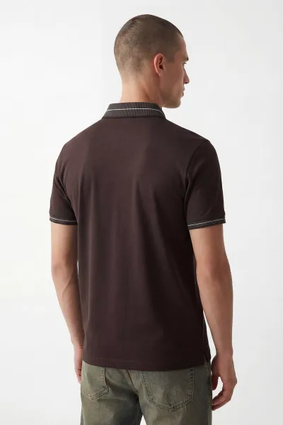 Kahverengi Modal Kumaş Polo Yaka Düğmeli Erkek Tişört 447804