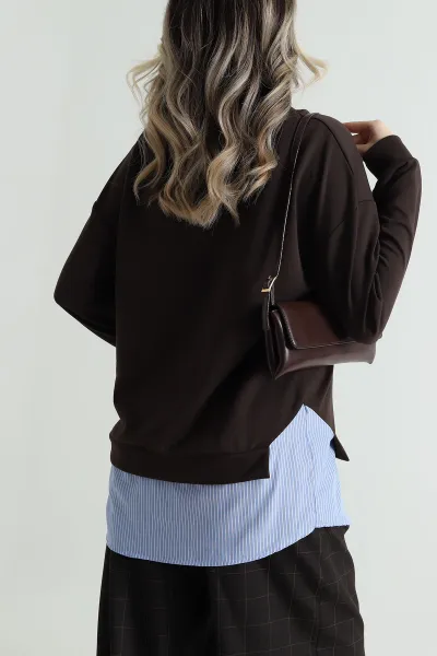 Kahverengi Modal Kumaş Poplin Garnili Sweat 495404