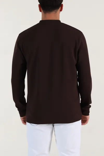 Kahverengi Nakış Detaylı Bisiklet Yaka Erkek Sweatshirt 396257