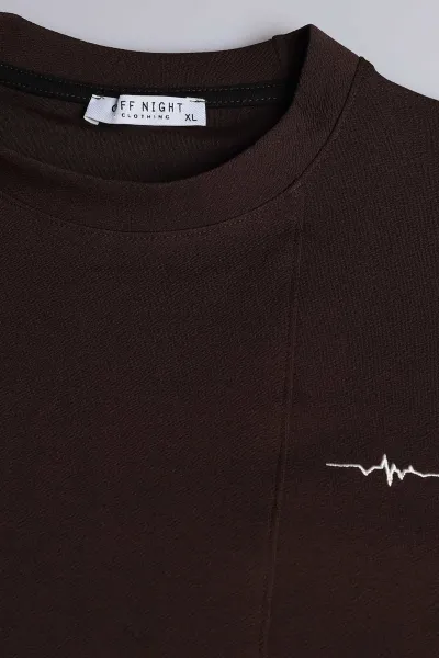 Kahverengi Nakış Detaylı Bisiklet Yaka Erkek Sweatshirt 396257