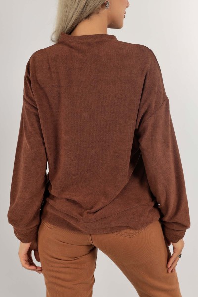 Kahverengi Nakışlı Havlu Kumaş Sweat 132395