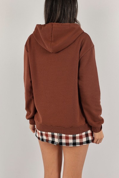 Kahverengi Nakışlı İçi Şardonlu Bayan Sweat 132570