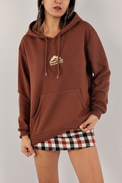 Kahverengi Nakışlı İçi Şardonlu Bayan Sweat 132570