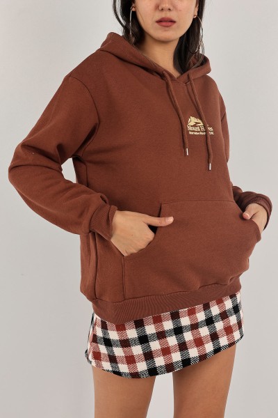 Kahverengi Nakışlı İçi Şardonlu Bayan Sweat 132570