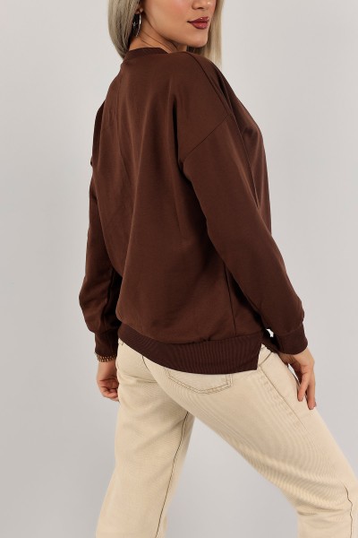 Kahverengi Nakışlı İki İp Sweat 132093