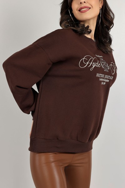 Kahverengi Nakışlı Şardonlu Bayan Sweat 142477