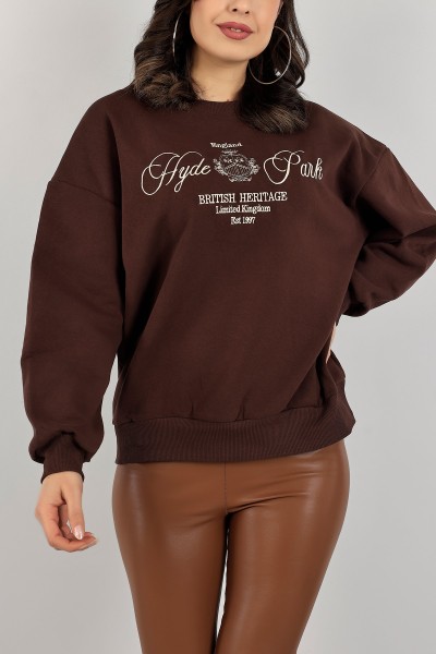 Kahverengi Nakışlı Şardonlu Bayan Sweat 142477
