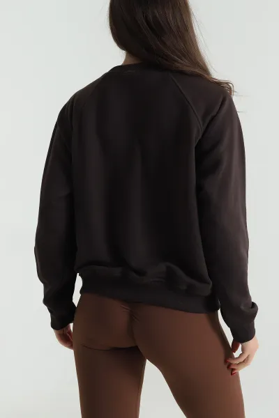 Kahverengi Nakışlı Üç İp Kadın Sweat 492595