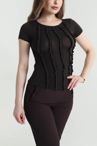 Kahverengi Önü Fırfırlı Buzzy Kadın Bluz 463171