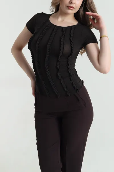 Kahverengi Önü Fırfırlı Buzzy Kadın Bluz 463171
