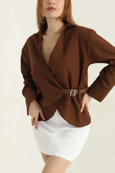 kahverengi-onu-kemerli-poplin-kadin-gomlek-bluz-360010