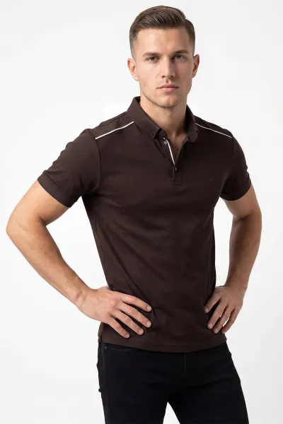 Kahverengi Osyho Kumaş Polo Yaka Erkek Tişört 433117