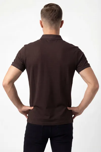 Kahverengi Osyho Kumaş Polo Yaka Erkek Tişört 433117