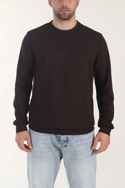 kahverengi-osyho-kumas-yazi-detayli-bisiklet-yaka-erkek-sweatshirt-407343
