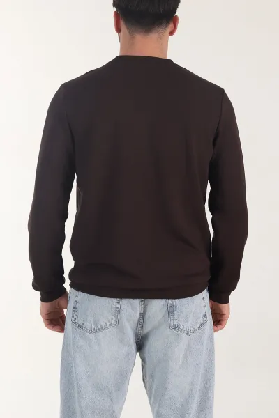 Kahverengi Osyho Kumaş Yazı Detaylı Bisiklet Yaka Erkek Sweatshirt 407343