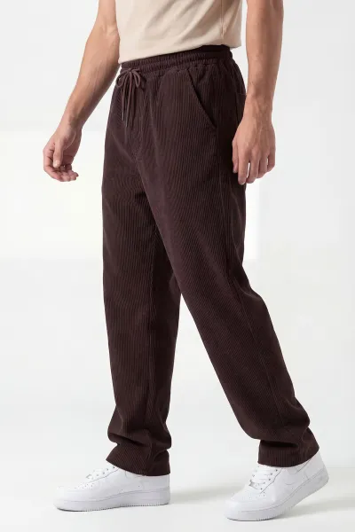 Kahverengi Ottoman Kumaş Baggy Belden Bağlamalı Erkek Pantolon 442059
