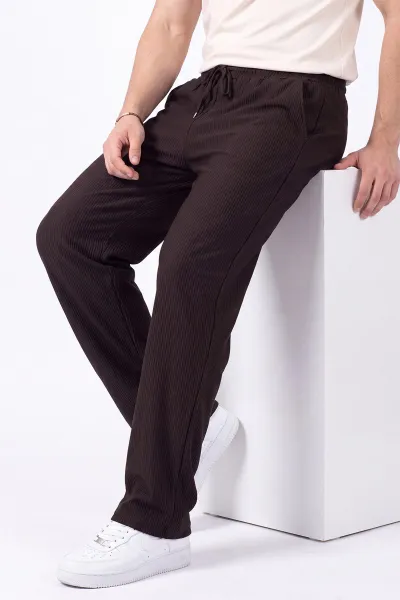 Kahverengi Ottoman Kumaş Baggy Beli Lastikli Erkek Pantolon 472217