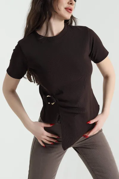 Kahverengi Ottoman Likralı Kadın Bluz 443148