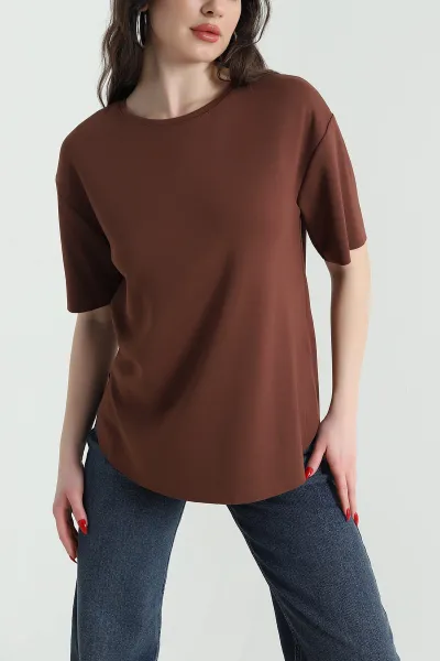 Kahverengi Oval Kesim Oysho Kadın Tişört 437676