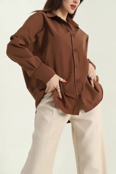 kahverengi-oversize-bayan-poplin-gomlek-337009