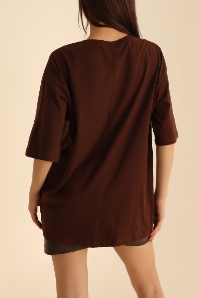 Kahverengi Oversize Bayan Tişört 199543