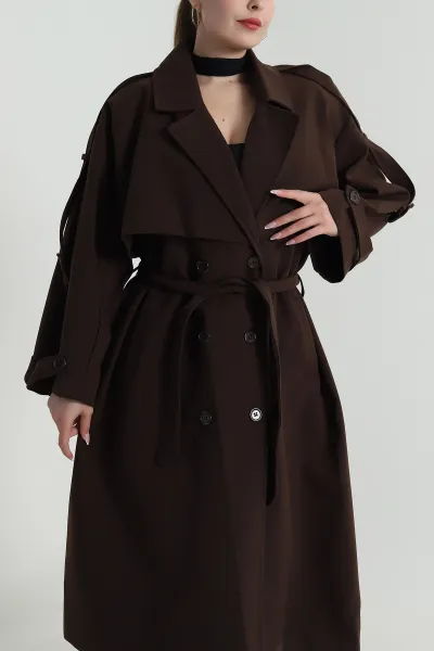 Kahverengi Oversize Bezayağı Kadın Trenç 485953
