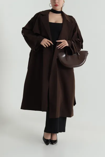 Kahverengi Oversize Bezayağı Kadın Trenç 485953