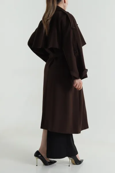 Kahverengi Oversize Bezayağı Kadın Trenç 485953