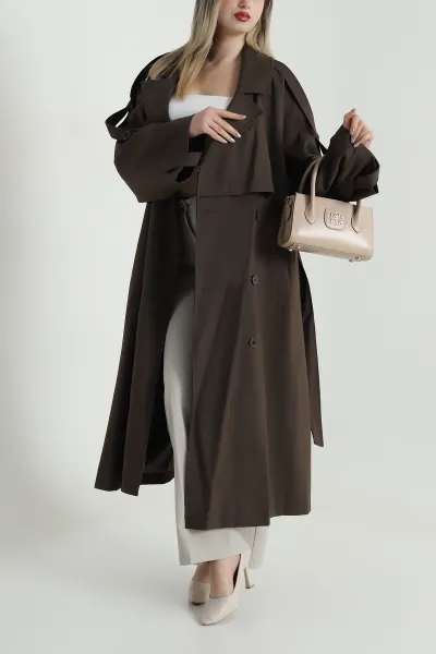 Kahverengi Oversize Bezayağı Kadın Trenç 488821