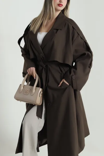 Kahverengi Oversize Bezayağı Kadın Trenç 488821