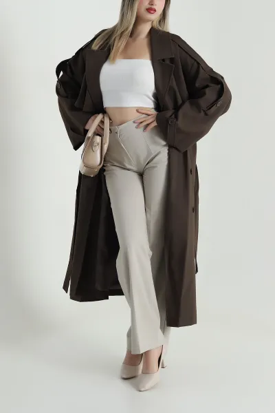 Kahverengi Oversize Bezayağı Kadın Trenç 488821