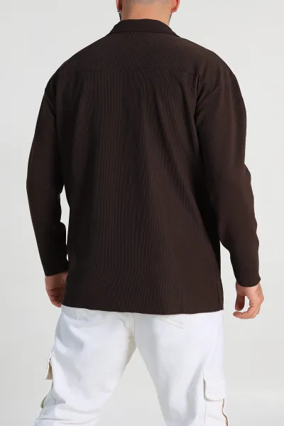 Kahverengi Oversize Fitilli Doku Fermuarlı Polo Yaka Sweatshirt 324398