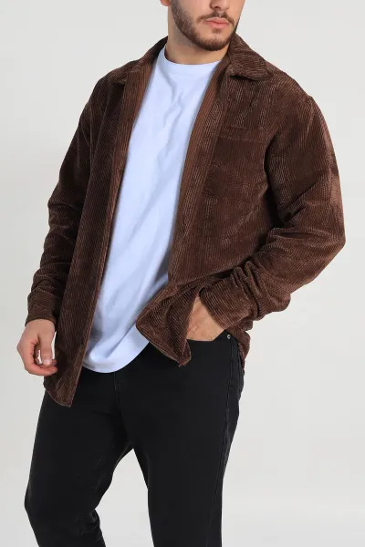 kahverengi-oversize-fitilli-kadife-cep-detayli-erkek-gomlek-318410