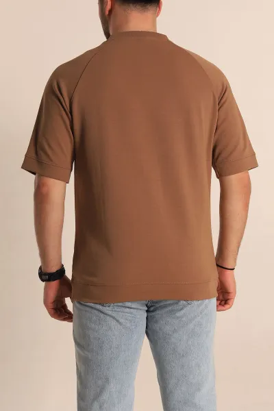 Kahverengi Oversize İki İp Kabartma Yazılı Reglan Kol Detaylı Erkek Tişört 266860