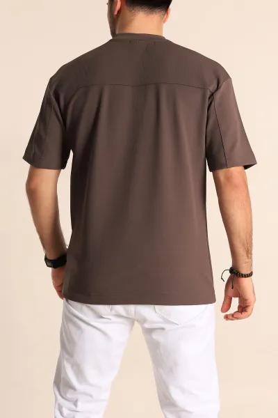 Kahverengi Oversize Jakarlı Basic Erkek Tişört 249459