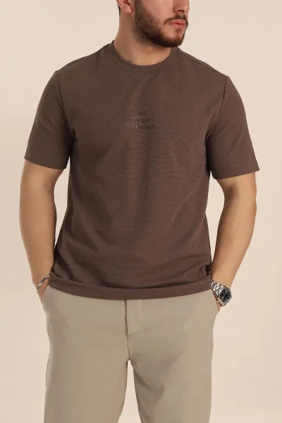 Kahverengi Oversize Kabartma Yazı Detaylı Erkek Tişört 354082